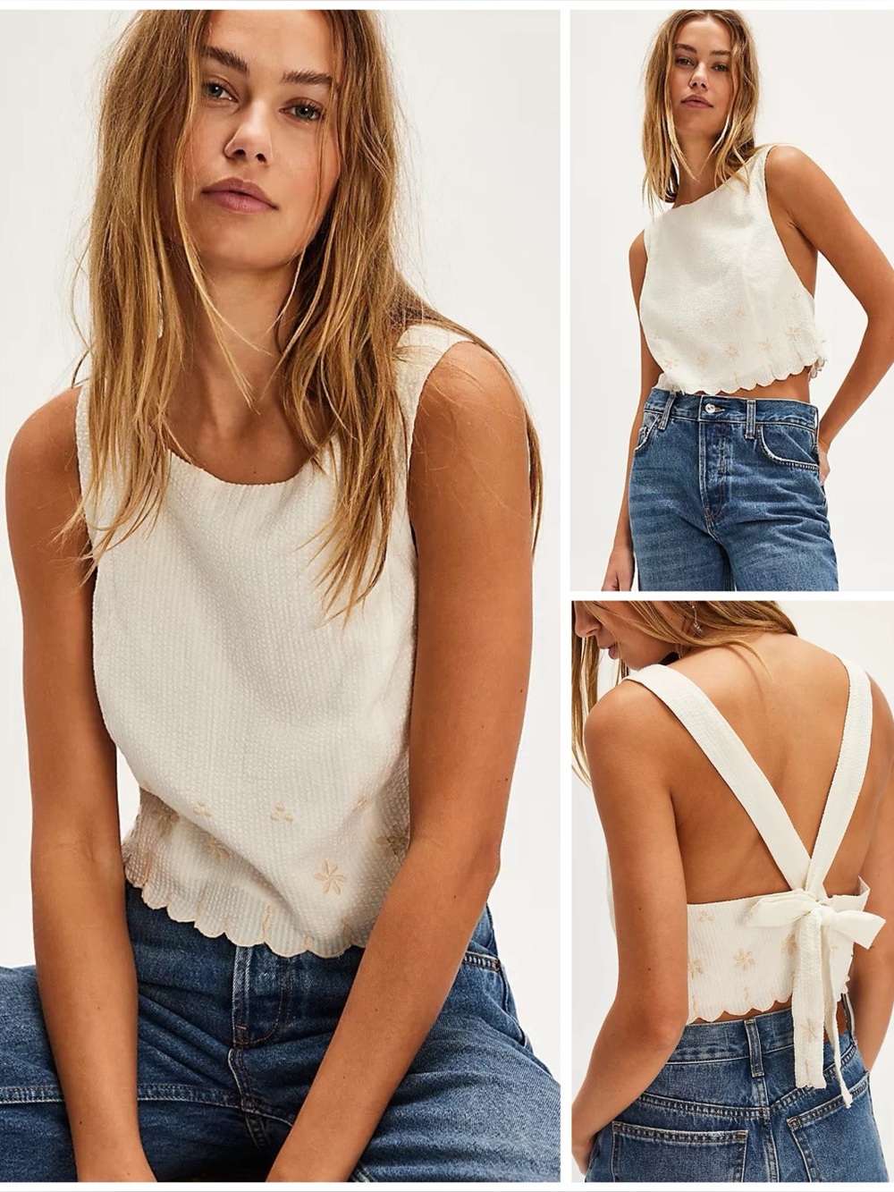 𝓯𝓹 Free People  ~ Kayla Solid Embroidered Top
